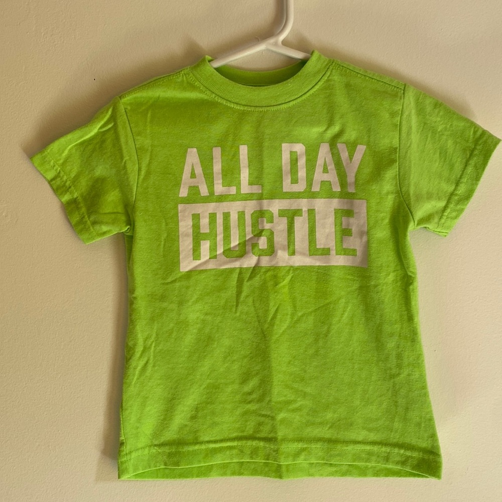 Amsterdam Toddler Boy's Green & White T-Shirt Labeled "All Day Hustle"